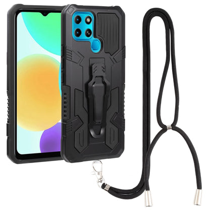 For Infinix Smart 6 Armor Warrior Shockproof PC + TPU Lanyard Phone Case(Black) - Infinix Cases by buy2fix | Online Shopping UK | buy2fix