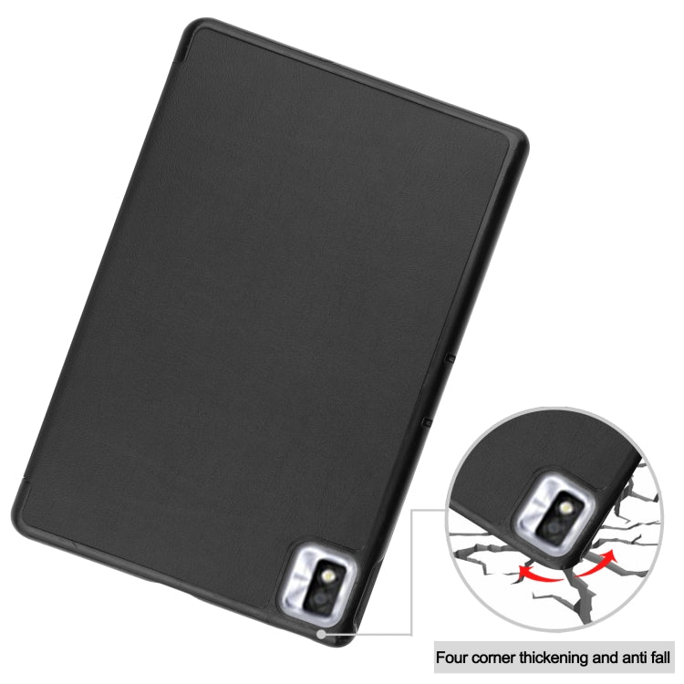 For TCL Tab 10s Three-folding Holder Custer Texture Leather Tablet Case(Black) - Others by buy2fix | Online Shopping UK | buy2fix