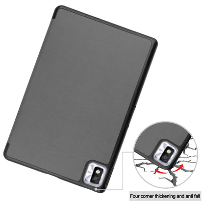 For TCL Tab 10s Three-folding Holder Custer Texture Leather Tablet Case(Grey) - Others by buy2fix | Online Shopping UK | buy2fix