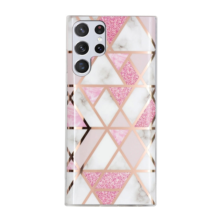 For Samsung Galaxy S22 Ultra 5G Electroplating TPU Protective Phone Case(Pink White Rhombus) - Samsung Accessories by buy2fix | Online Shopping UK | buy2fix