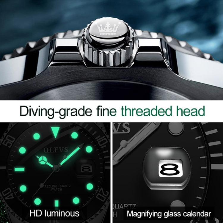 OLEVS 5885 Men Fashion Waterproof Luminous Quartz Watch(Green + Gold) - Metal Strap Watches by OLEVS | Online Shopping UK | buy2fix