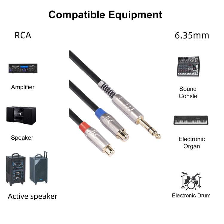 TC030YTR048-03 6.35mm Male to Dual RCA Female Bifurcated Audio Cable, Length: 30cm - Aux Cable by buy2fix | Online Shopping UK | buy2fix