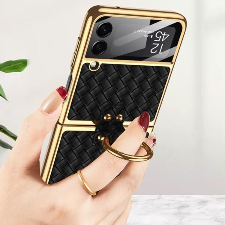 For Samsung Galaxy Z Flip3 5G GKK Integrated Plating Weave Texture Phone Case with Ring Holder(Champagne) - Galaxy Phone Cases by GKK | Online Shopping UK | buy2fix