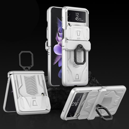 For Samsung Galaxy Z Flip3 5G GKK Sliding Camshield Magnetic Armor Flip Phone Case with Ring Holder(Silver) - Galaxy Phone Cases by GKK | Online Shopping UK | buy2fix