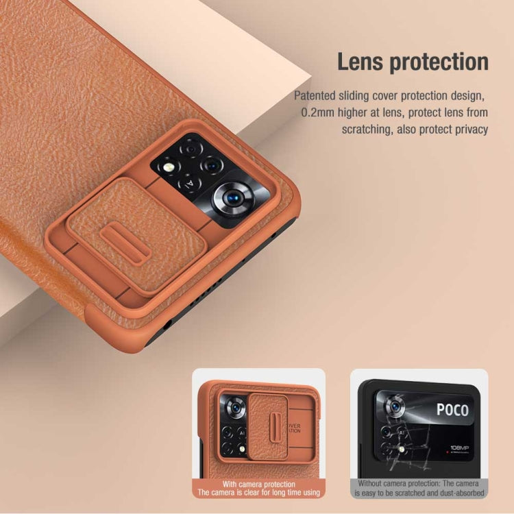 For Xiaomi Poco X4 Pro 5G NILLKIN QIN Series Pro Sliding Camera Cover Leather Phone Case(Red) - Xiaomi Cases by NILLKIN | Online Shopping UK | buy2fix