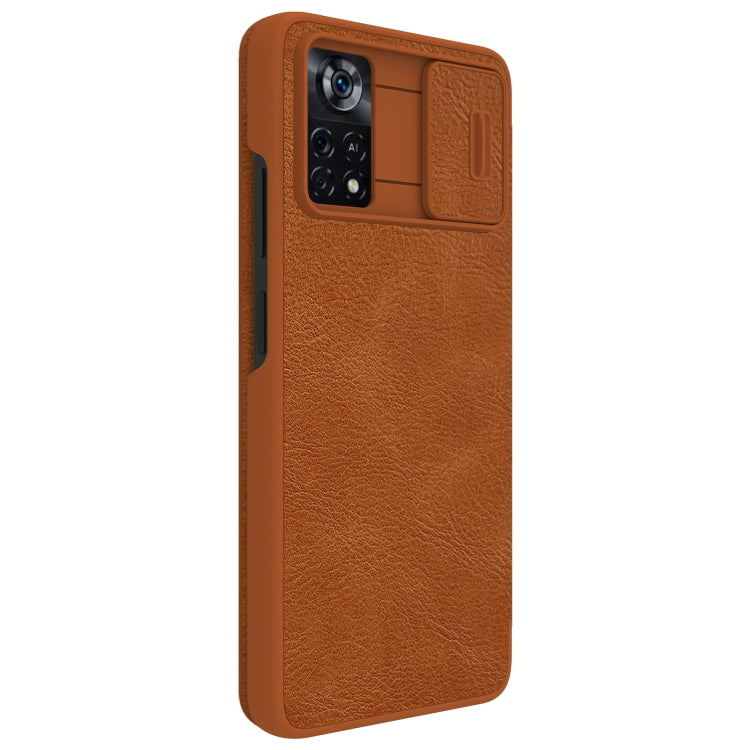 For Xiaomi Poco X4 Pro 5G NILLKIN QIN Series Pro Sliding Camera Cover Leather Phone Case(Brown) - Xiaomi Cases by NILLKIN | Online Shopping UK | buy2fix