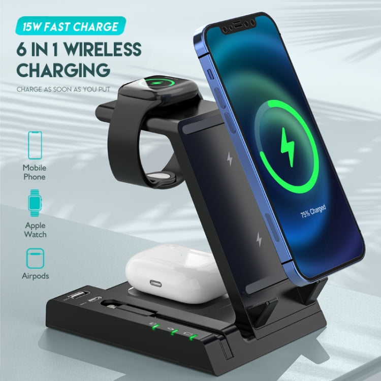 D2 15W Max 6 in 1 Multifunction Fast Wireless Charger Holder(Black) - Apple Accessories by buy2fix | Online Shopping UK | buy2fix