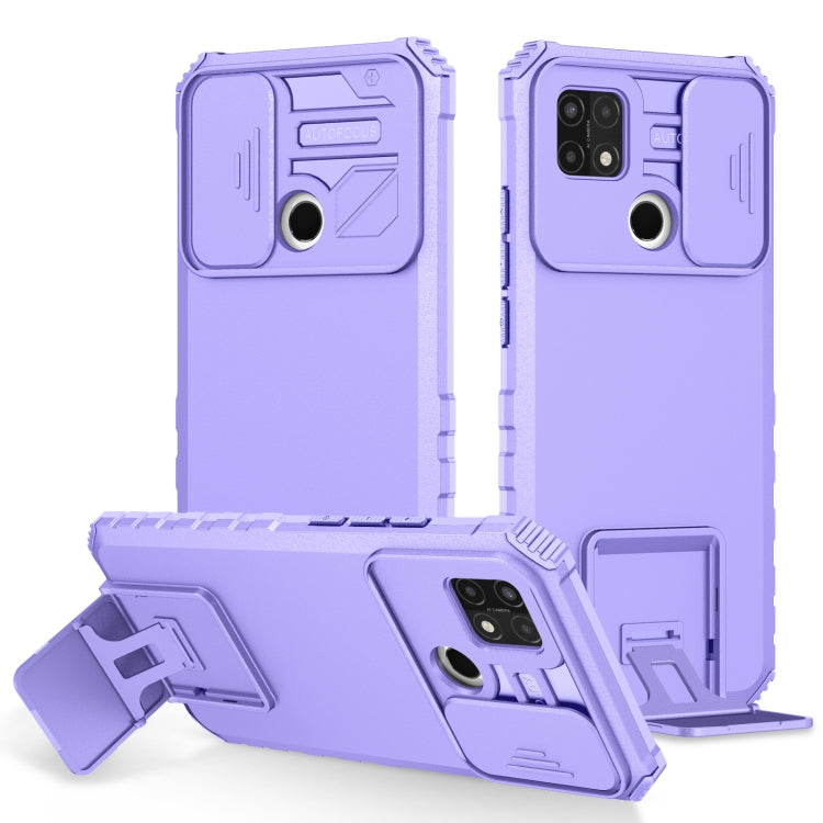 For OPPO A15 Stereoscopic Holder Sliding Camshield Phone Case(Purple) - OPPO & vivo Accessories by buy2fix | Online Shopping UK | buy2fix