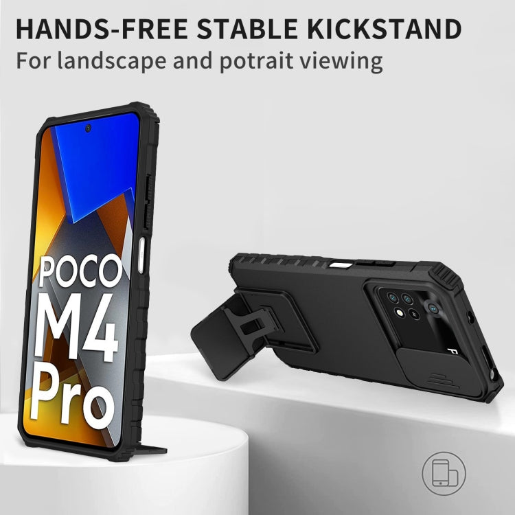 For Xiaomi Poco M4 Pro 4G Stereoscopic Holder Sliding Camshield Phone Case(Black) - Xiaomi Cases by buy2fix | Online Shopping UK | buy2fix