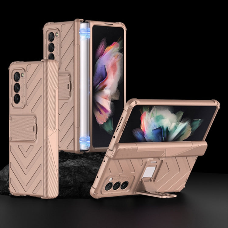 For Samsung Galaxy Z Fold2 5G GKK Integrated Magnetic Armor Flip Phone Case with Holder(Mist Gold) - Galaxy Phone Cases by GKK | Online Shopping UK | buy2fix