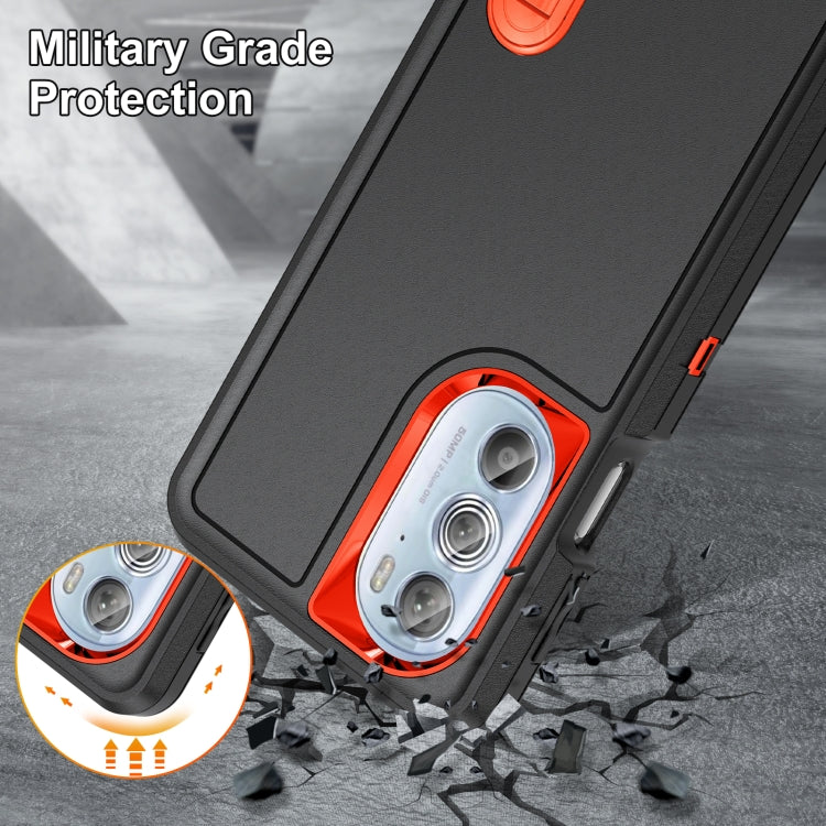 For Motorola Edge 30 Pro 3 in 1 Rugged Holder Phone Case(Black + Orange) - Mobile Accessories by buy2fix | Online Shopping UK | buy2fix