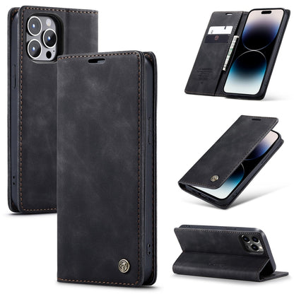 For iPhone 14 Pro Max CaseMe-013 Multifunctional Retro Frosted Leather Phone Case (Black) - iPhone 14 Pro Max Cases by CaseMe | Online Shopping UK | buy2fix