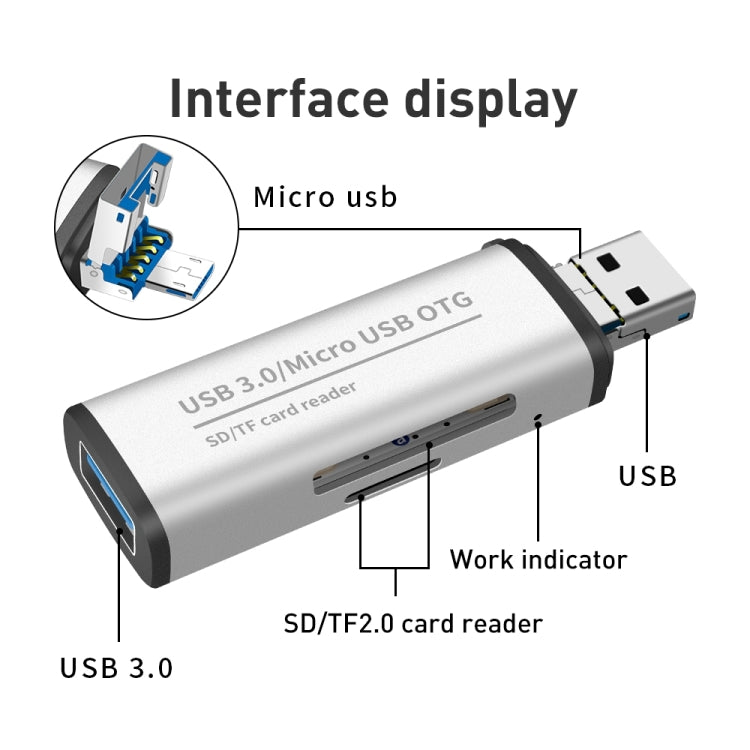 ADS-102 USB Multi-function OTG Card Reader(Grey) -  by buy2fix | Online Shopping UK | buy2fix