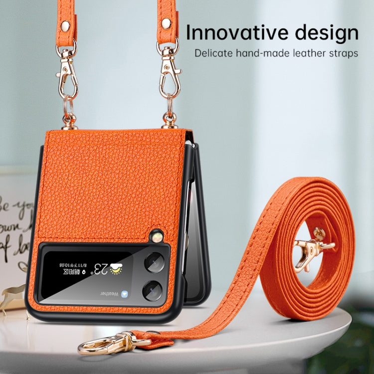 For Samsung Galaxy Z Flip4 SULADA Litchi Texture Leather + TPU Phone Case with Strap(Orange) - Galaxy Z Flip4 5G Cases by SULADA | Online Shopping UK | buy2fix