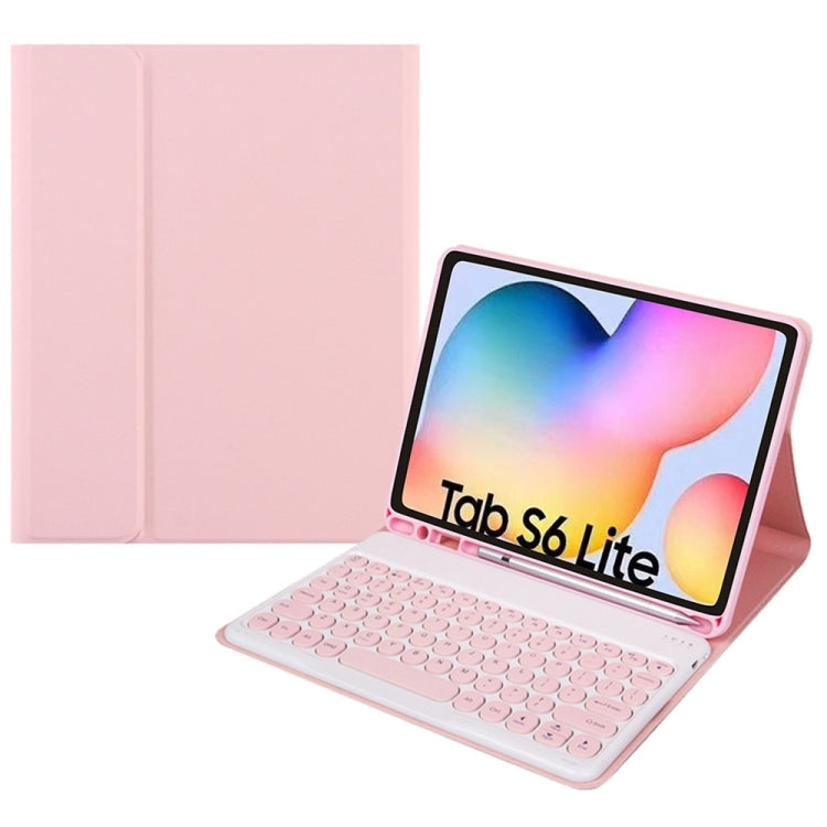 Round Cap Bluetooth Keyboard Leather Case with Pen Slot, without Touchpad For Samsung Galaxy Tab S7(Pink+Pink Keyboard) - Samsung Keyboard by buy2fix | Online Shopping UK | buy2fix