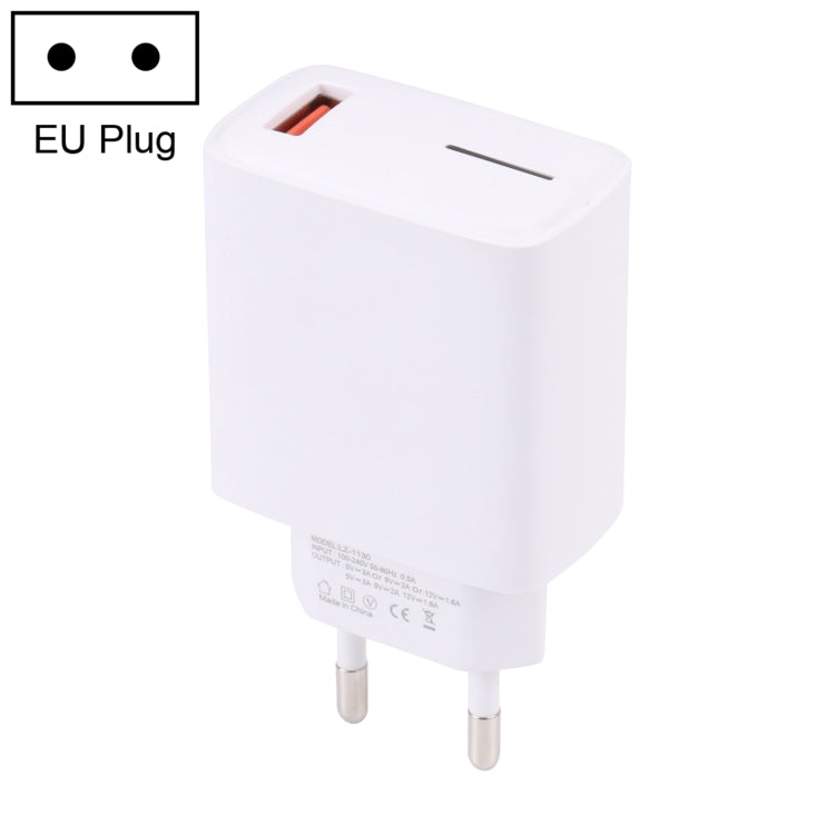 LZ-1130 QC 3.0 USB Charger, Plug Type:EU Plug(White) - USB Charger by buy2fix | Online Shopping UK | buy2fix