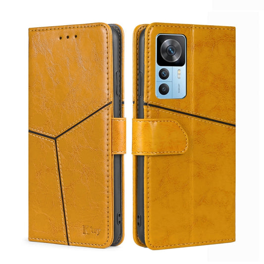 For Xiaomi Redmi K50 Ultra/Xiaomi 12T/Xiaomi 12T Pro Geometric Stitching Leather Phone Case(Yellow) - Xiaomi Cases by buy2fix | Online Shopping UK | buy2fix