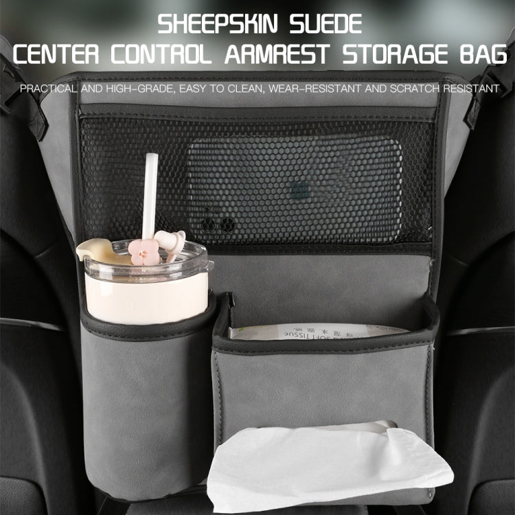 Car Center Console Hanging Bag Sheepskin Leather Storage Bag(Black) - In Car by buy2fix | Online Shopping UK | buy2fix