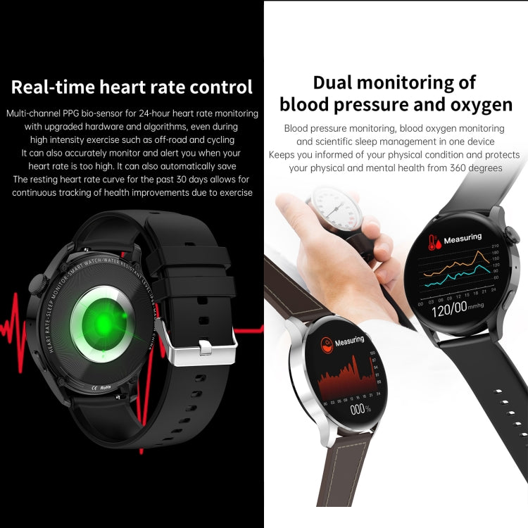 GW69 Smart Watch, Support BT Call / Heart Rate / Blood Pressure / Blood Oxygen(Black + Leather Strap Black) - Smart Wear by buy2fix | Online Shopping UK | buy2fix