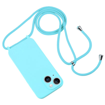 For iPhone 14 Plus Crossbody Lanyard Liquid Silicone Case(Ice Blue) - iPhone 14 Plus Cases by buy2fix | Online Shopping UK | buy2fix