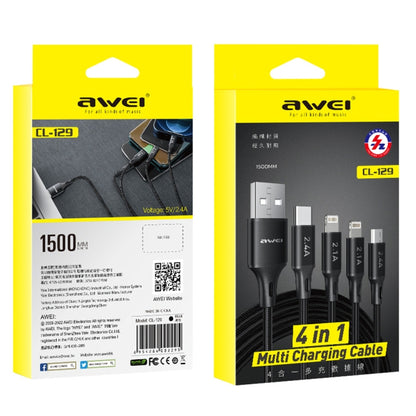 awei CL-129 4 in 1 USB to USB-C / Type-C to 8Pin to Micro USB Multi Charging Cable -  by awei | Online Shopping UK | buy2fix