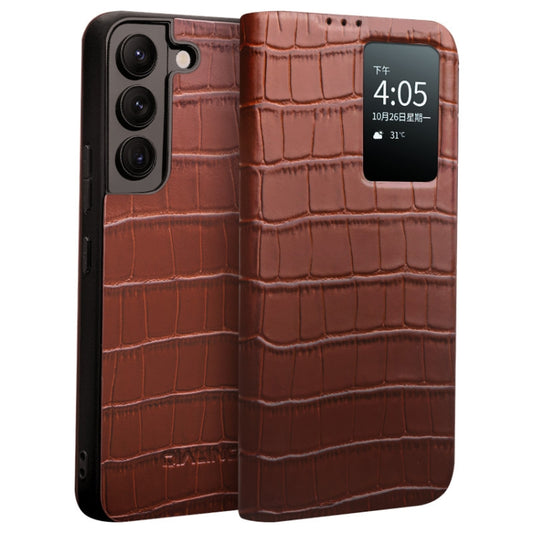 For Samsung Galaxy S22 5G QIALINO Crocodile Pattern Genuine Leather Phone Case(Brown) - Galaxy S22 5G Cases by QIALINO | Online Shopping UK | buy2fix