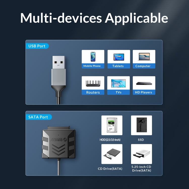 ORICO UTS1 USB 3.0 2.5-inch SATA HDD Adapter with 12V 2A Power Adapter, Cable Length:1m(EU Plug) - USB to IDE / SATA by ORICO | Online Shopping UK | buy2fix