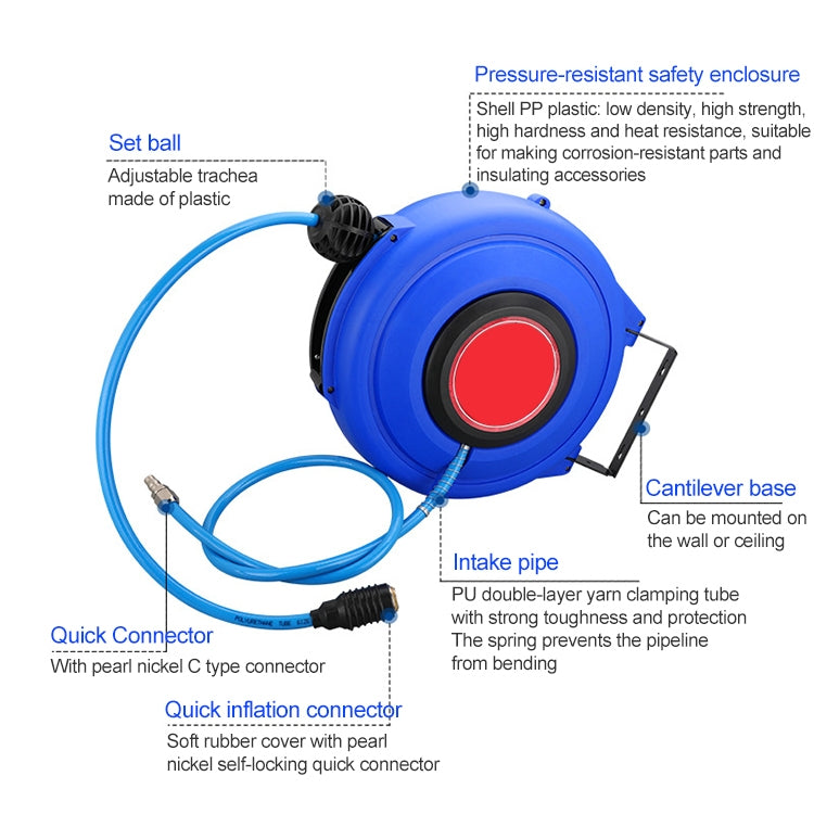 LAIZE Automatic Retractable Air Hose Reel Pneumatic PU Tube, Specification:8x5mm, 10m - PU Air Pipe by LAIZE | Online Shopping UK | buy2fix