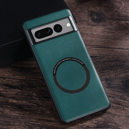 For Google Pixel 7 Pro Magsafe Magnetic Ring Leather Texture Phone Case(Green) - Mobile Accessories by buy2fix | Online Shopping UK | buy2fix