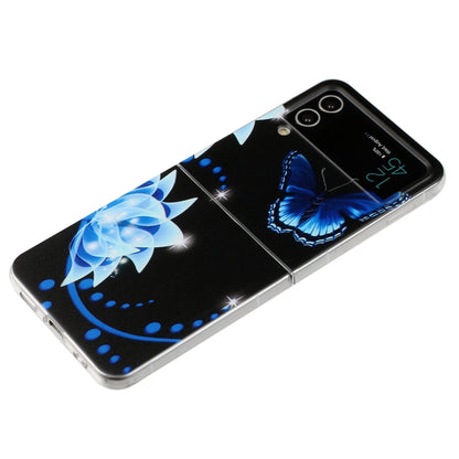 For Samsung Galaxy Z Flip 3 5G Foldable Colored Drawing PC Phone Case(Blue Butterfly Flower) - Galaxy Phone Cases by buy2fix | Online Shopping UK | buy2fix