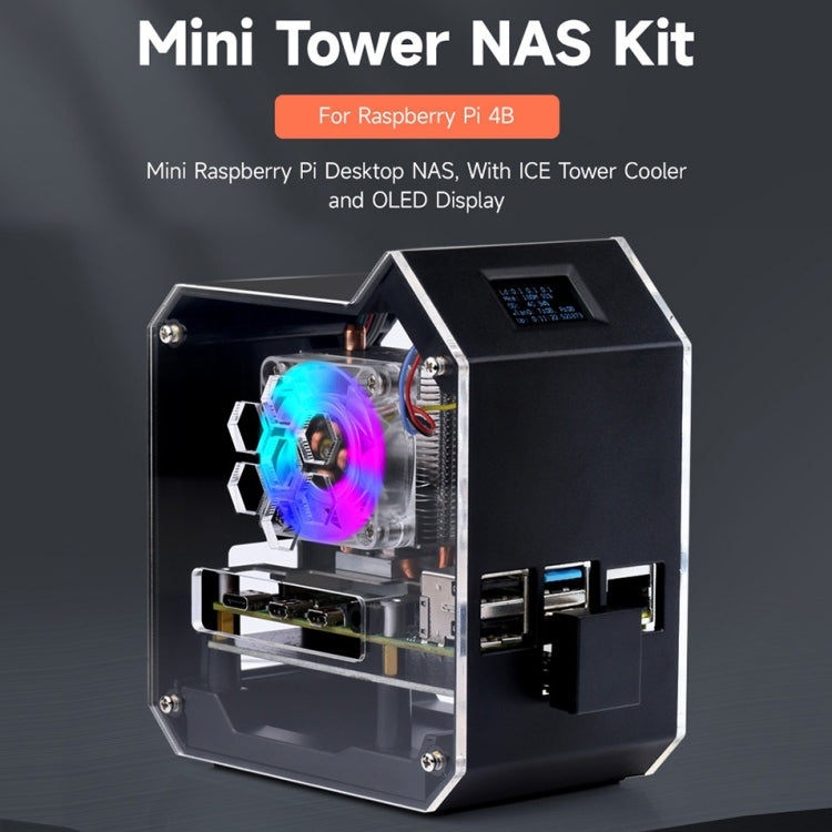 Waveshare Mini Tower NAS Kit for Raspberry Pi 4B Support Up to 2TB M.2 SATA SSD(Black) - Consumer Electronics by WAVESHARE | Online Shopping UK | buy2fix