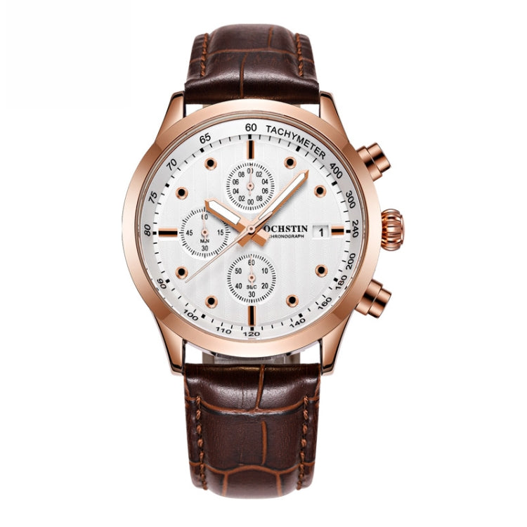 Ochstin 6042B Multifunctional Business Leather Waterproof Luminous Quartz Men Watch(Rose Gold+Coffee) - Leather Strap Watches by OCHSTIN | Online Shopping UK | buy2fix