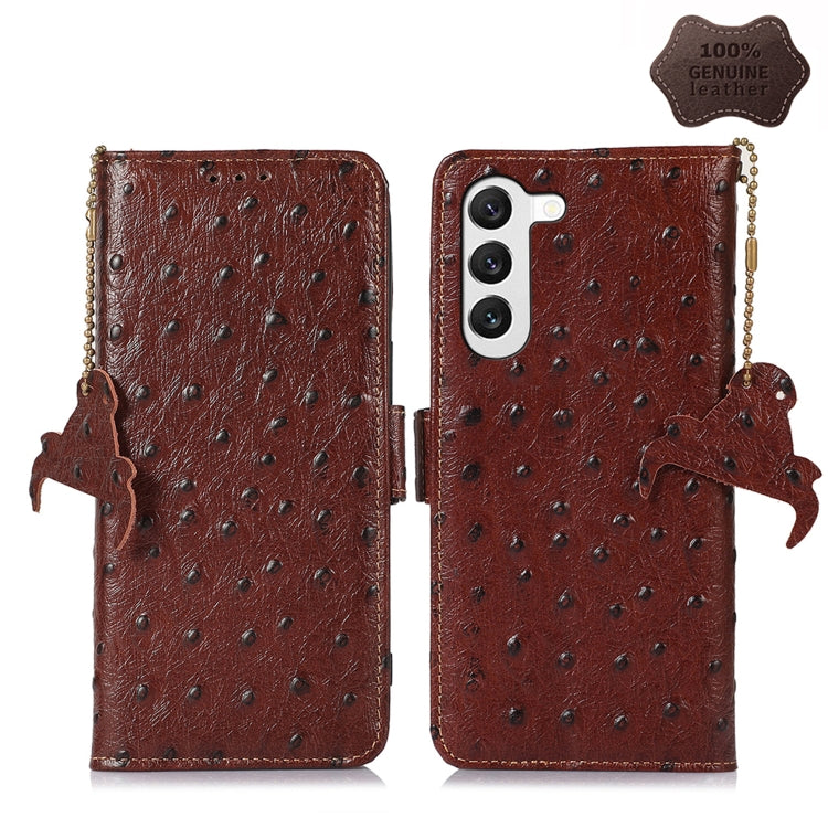 For Samsung Galaxy S23 5G Ostrich Pattern Genuine Leather RFID Phone Case(Coffee) - Galaxy S23 5G Cases by buy2fix | Online Shopping UK | buy2fix