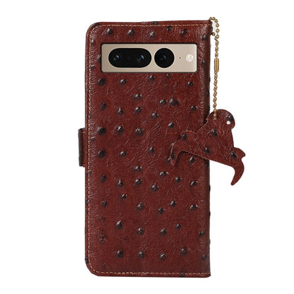 For Google Pixel 7 Pro Ostrich Pattern Genuine Leather RFID Phone Case(Coffee) - Google Cases by buy2fix | Online Shopping UK | buy2fix