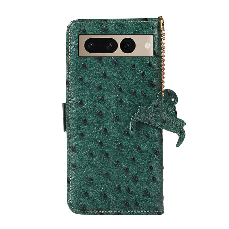 For Google Pixel 7 Pro Ostrich Pattern Genuine Leather RFID Phone Case(Green) - Google Cases by buy2fix | Online Shopping UK | buy2fix