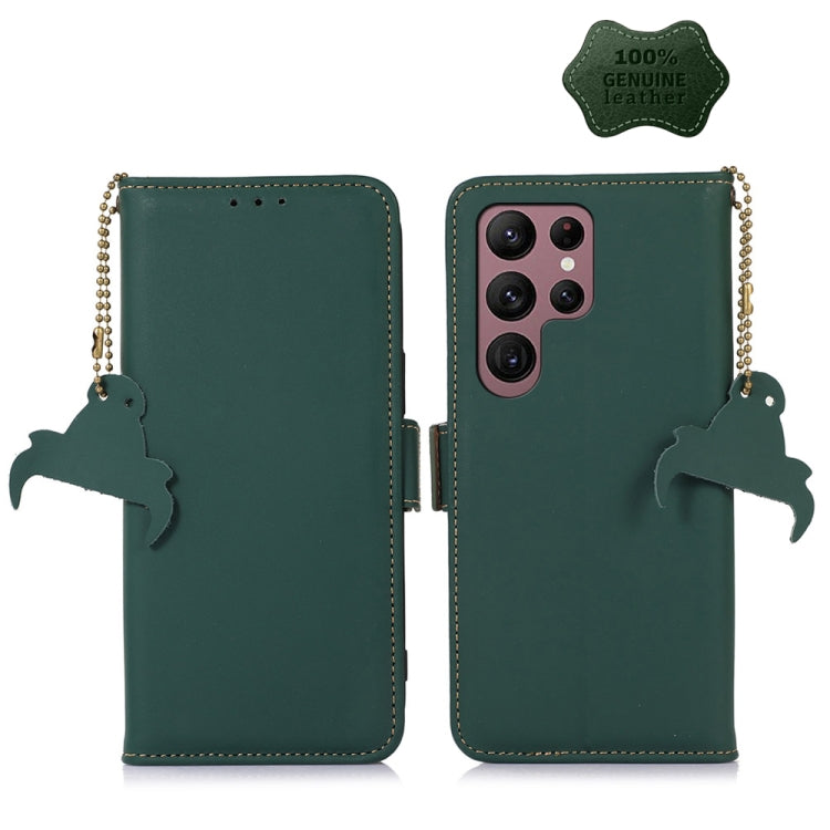 For Samsung Galaxy S23 Ultra 5G Genuine Leather Magnetic RFID Leather Phone Case(Green) - Galaxy S23 Ultra 5G Cases by buy2fix | Online Shopping UK | buy2fix