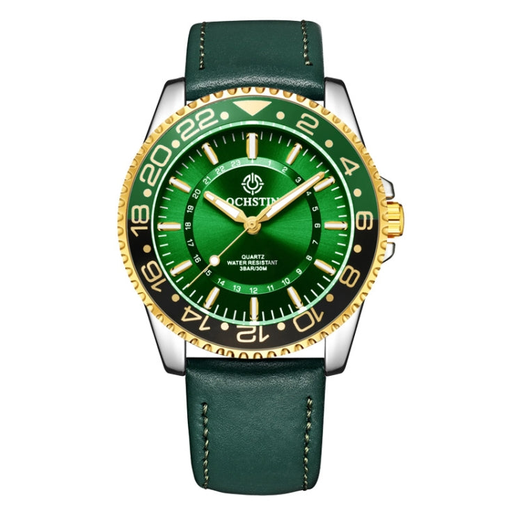 OCHSTIN 7019G Multifunctional Quartz Waterproof Luminous Men Leather Watch(Green) - Leather Strap Watches by OCHSTIN | Online Shopping UK | buy2fix