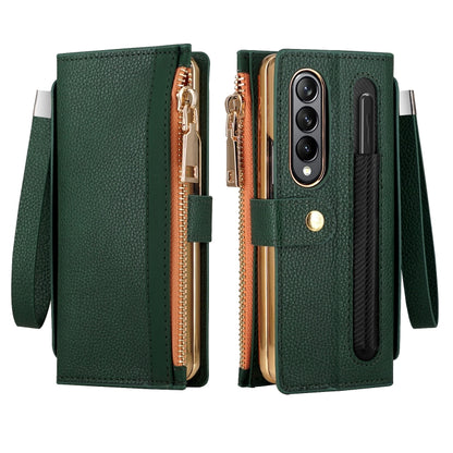 For Samsung Galaxy Z Fold4 Celebrity Series RFID Anti-theft Brush Phone Leather Case with Pen Slot(Green) - Galaxy Z Fold4 5G Cases by buy2fix | Online Shopping UK | buy2fix