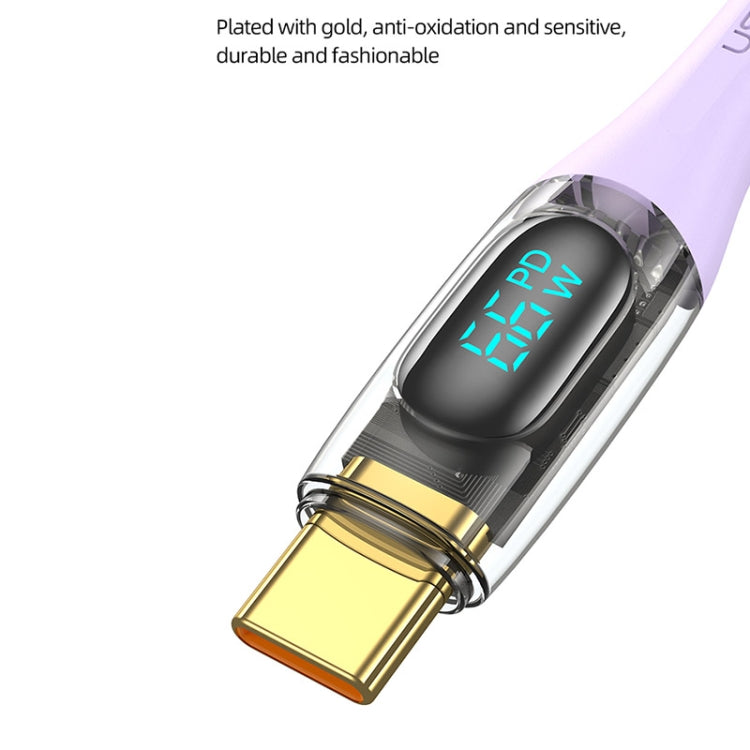 USAMS USB to Type-C 66W Aluminum Alloy Transparent Digital Display Fast Charge Data Cable, Cable Length:2m(Beige) -  by USAMS | Online Shopping UK | buy2fix