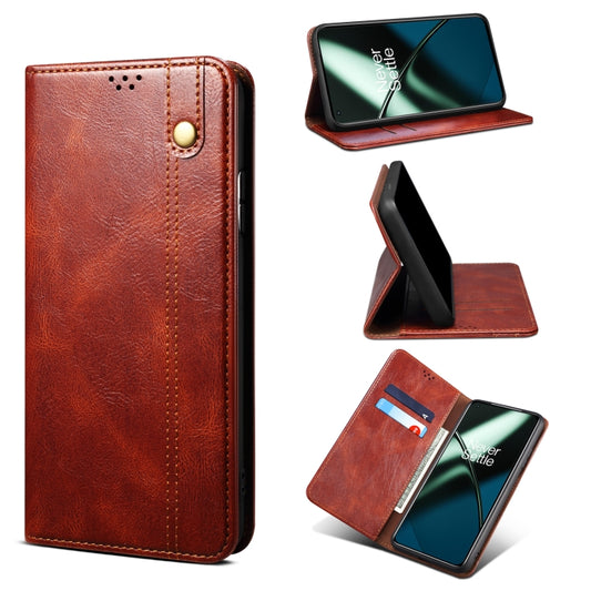 For OnePlus 11R Oil Wax Crazy Horse Texture Leather Phone Case(Brown) - OnePlus Cases by buy2fix | Online Shopping UK | buy2fix
