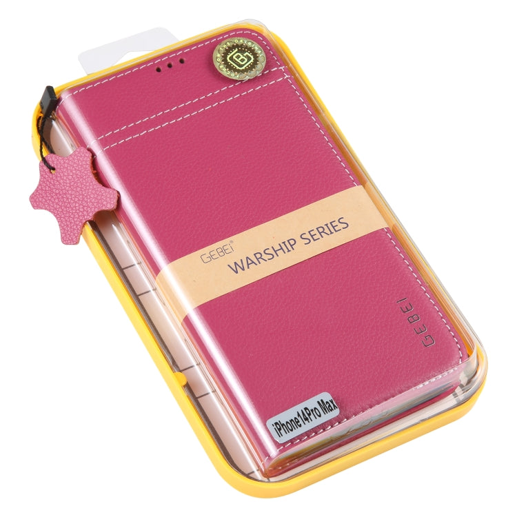 For iPhone 14 Pro Max GEBEI Top-grain Horizontal Flip Leather Phone Case(Rose Red) - iPhone 14 Pro Max Cases by GEBEI | Online Shopping UK | buy2fix