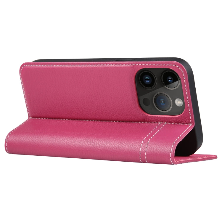 For iPhone 14 Pro GEBEI Top-grain Horizontal Flip Leather Phone Case(Rose Red) - iPhone 14 Pro Cases by GEBEI | Online Shopping UK | buy2fix