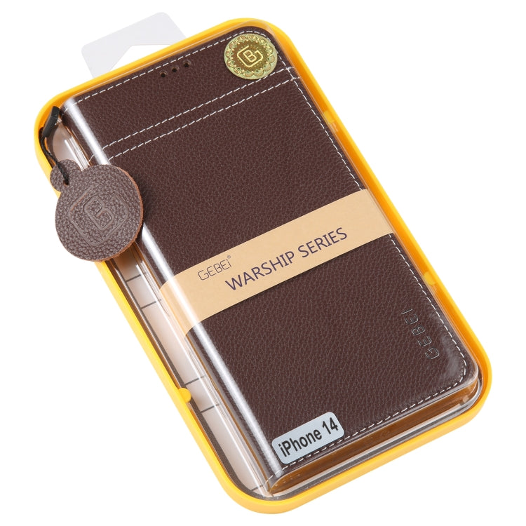 For iPhone 14 GEBEI Top-grain Horizontal Flip Leather Phone Case(Brown) - iPhone 14 Cases by GEBEI | Online Shopping UK | buy2fix