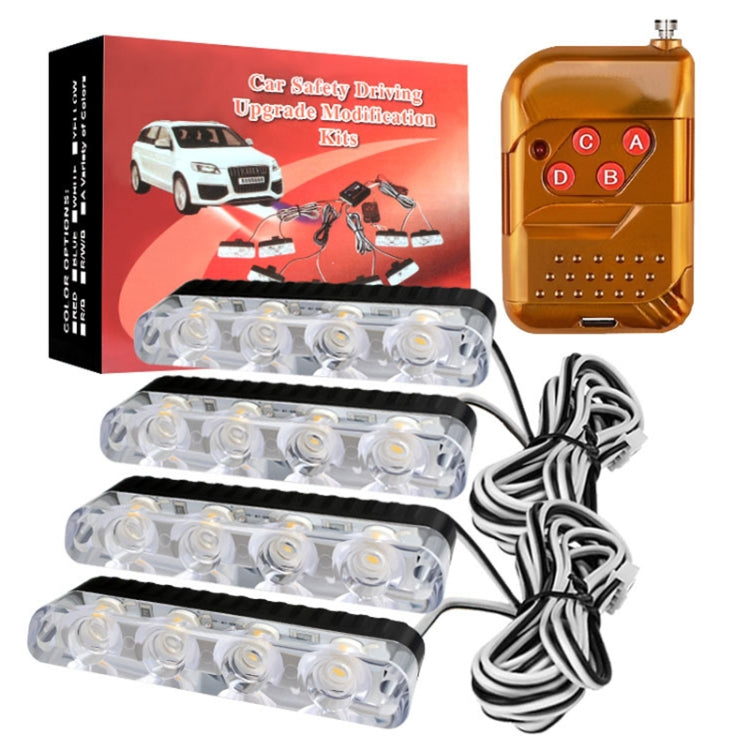 4 in 1 Car 16LEDs Grille Flash Lights Warning Lights with Wireless Remote Control(White Blue) - In Car by buy2fix | Online Shopping UK | buy2fix