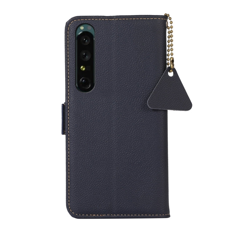 For Sony Xperia 1 IV Side-Magnetic TJ Genuine Leather RFID Phone Case(Blue) - Sony Cases by buy2fix | Online Shopping UK | buy2fix