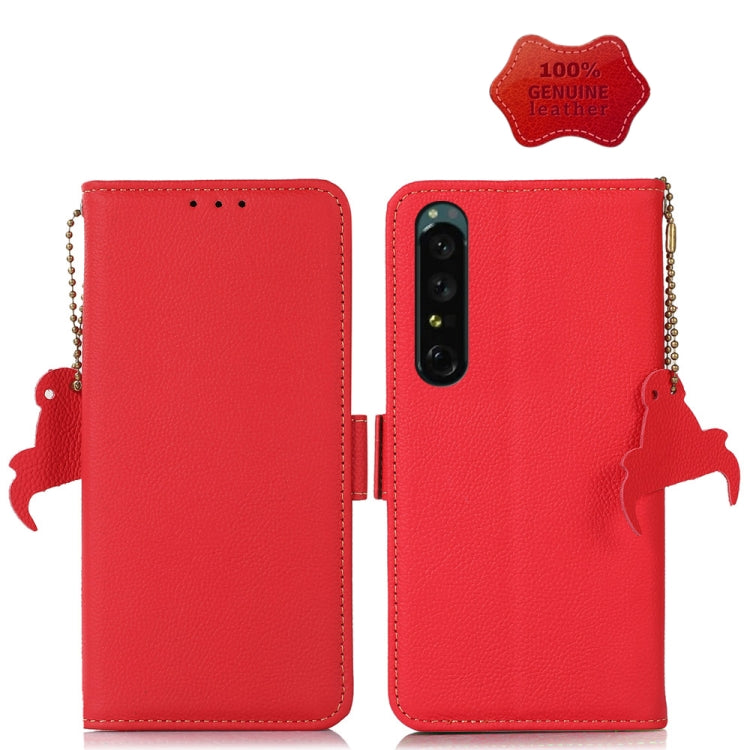 For Sony Xperia 1 IV Side-Magnetic TJ Genuine Leather RFID Phone Case(Red) - Sony Cases by buy2fix | Online Shopping UK | buy2fix