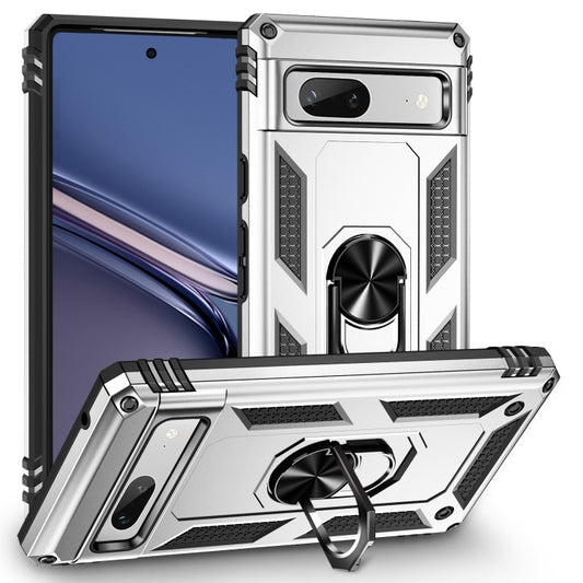 For Google Pixel 7a Shockproof TPU + PC Phone Case with Holder(Silver) - Google Cases by buy2fix | Online Shopping UK | buy2fix