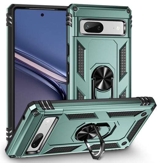 For Google Pixel 7a Shockproof TPU + PC Phone Case with Holder(Dark Green) - Google Cases by buy2fix | Online Shopping UK | buy2fix