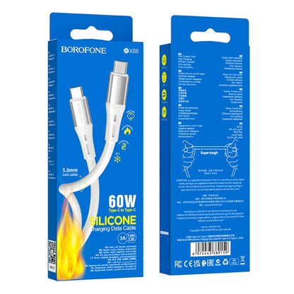 Borofone BX88 Type-C to Type-C Solid Silicone Charging Data Cable, Length:1m(White) -  by Borofone | Online Shopping UK | buy2fix