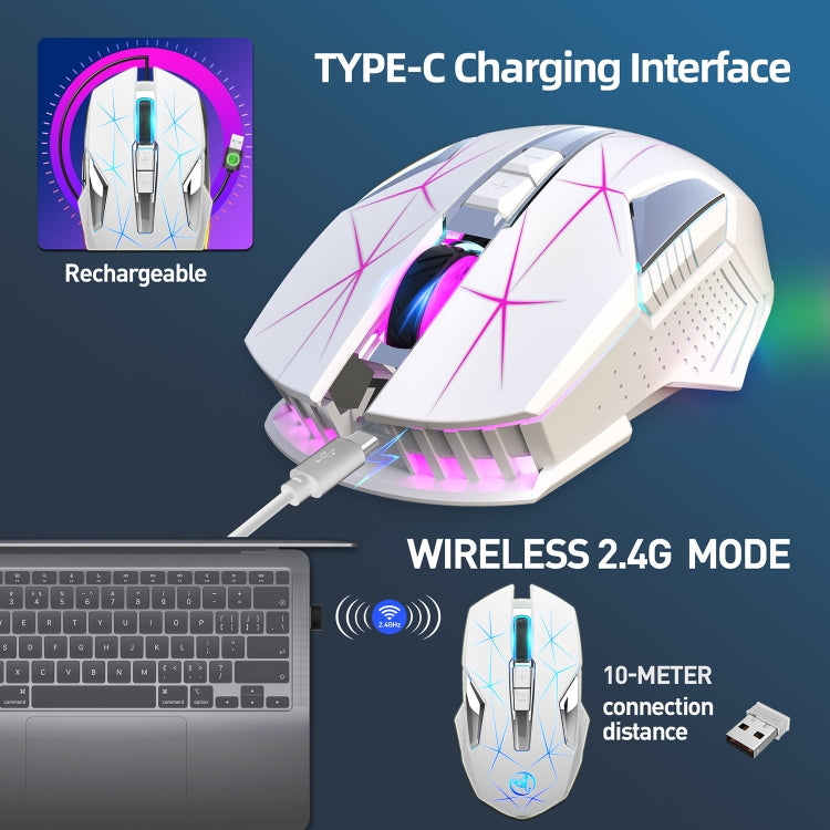 HXSJ T300 7 Keys 2400DPI 2.4G Colorful Luminous Wireless Mouse(White) -  by HXSJ | Online Shopping UK | buy2fix